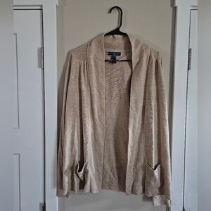 Karen Scott medium tan nuetral soft long sleeve cardigan sweater office work mom